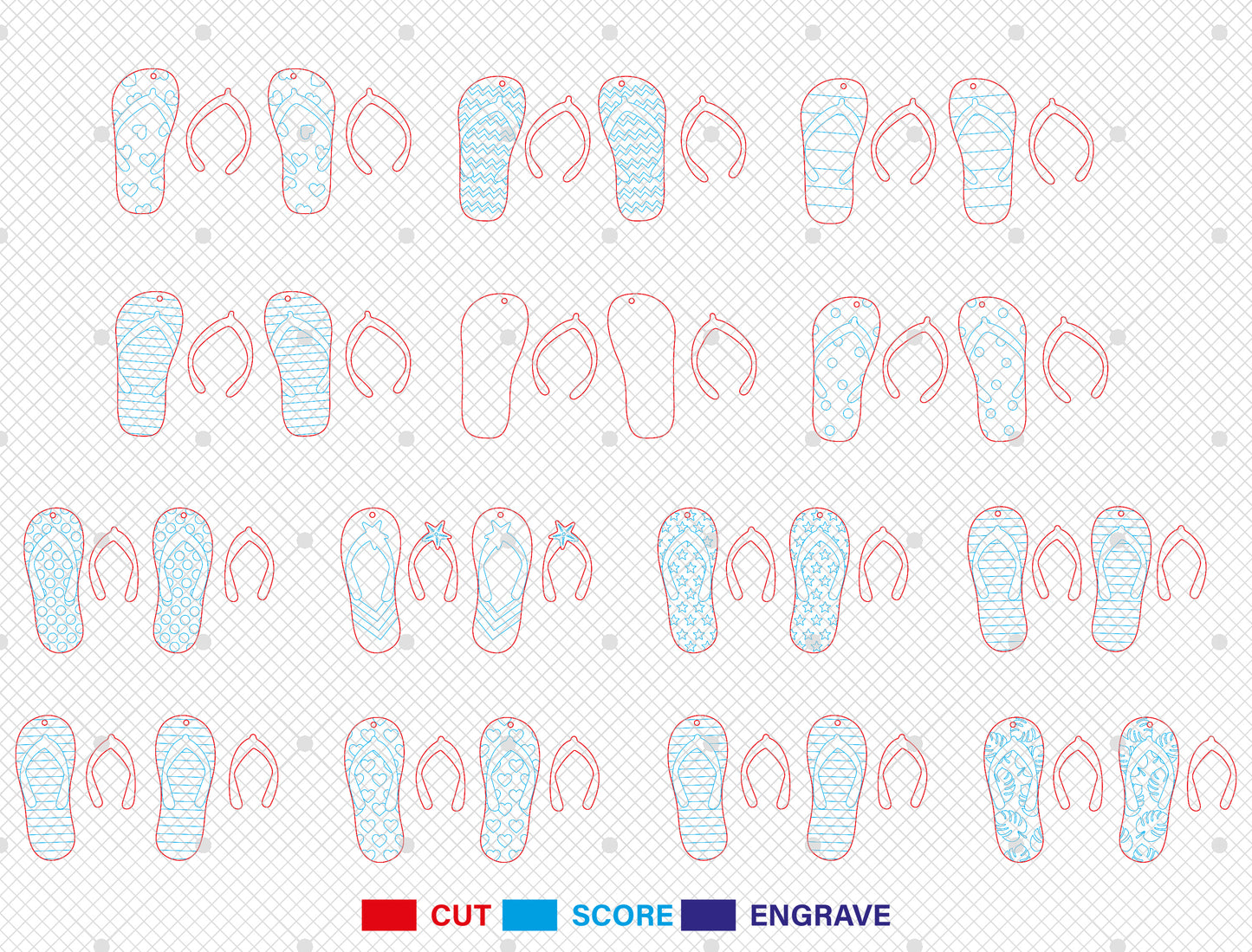 Flip Flop Earrings SVG Bundle Laser Cut File for Glowforge and xTool