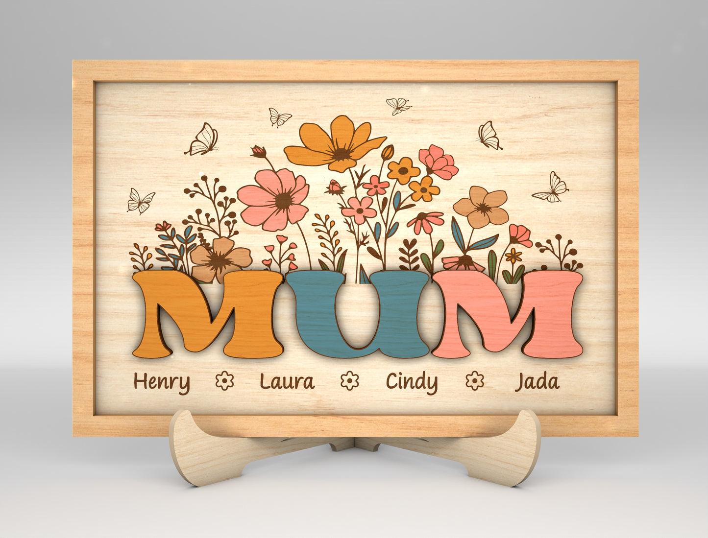 Personalized Mom Grandma Nana Floral Frame Sign SVG for Glowforge and LightBurn