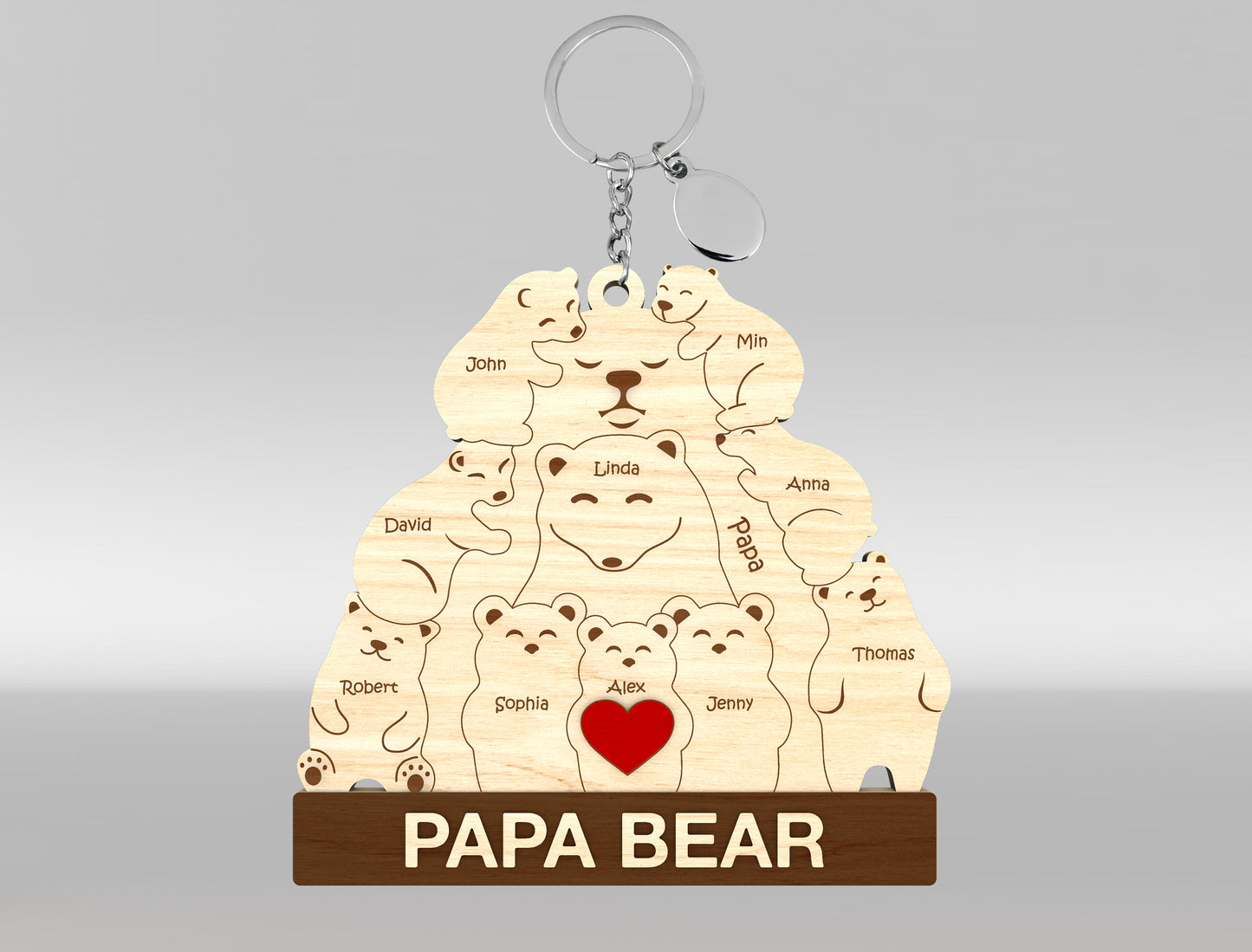 Personalized Papa Bear Puzzle Keychain SVG Laser Cut File for Glowforge and xTool