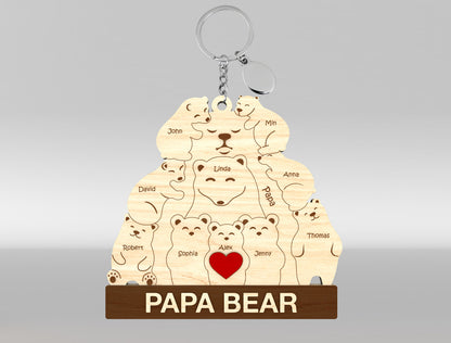 Personalized Papa Bear Puzzle Keychain SVG Laser Cut File for Glowforge and xTool