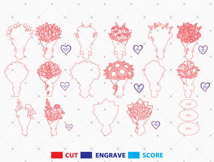 Floral Bouquet Stand Sign SVG Engraved Heart for xTool