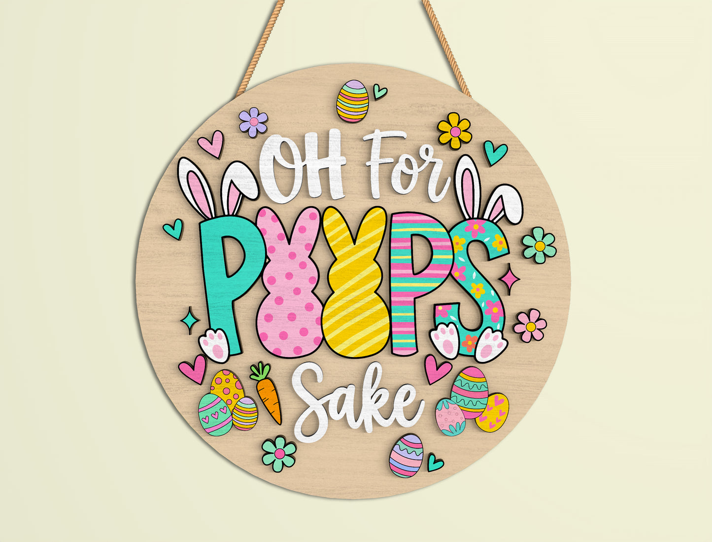 Easter Bunny Door Sign SVG Bundle Cute Bunny Quote for LightBurn