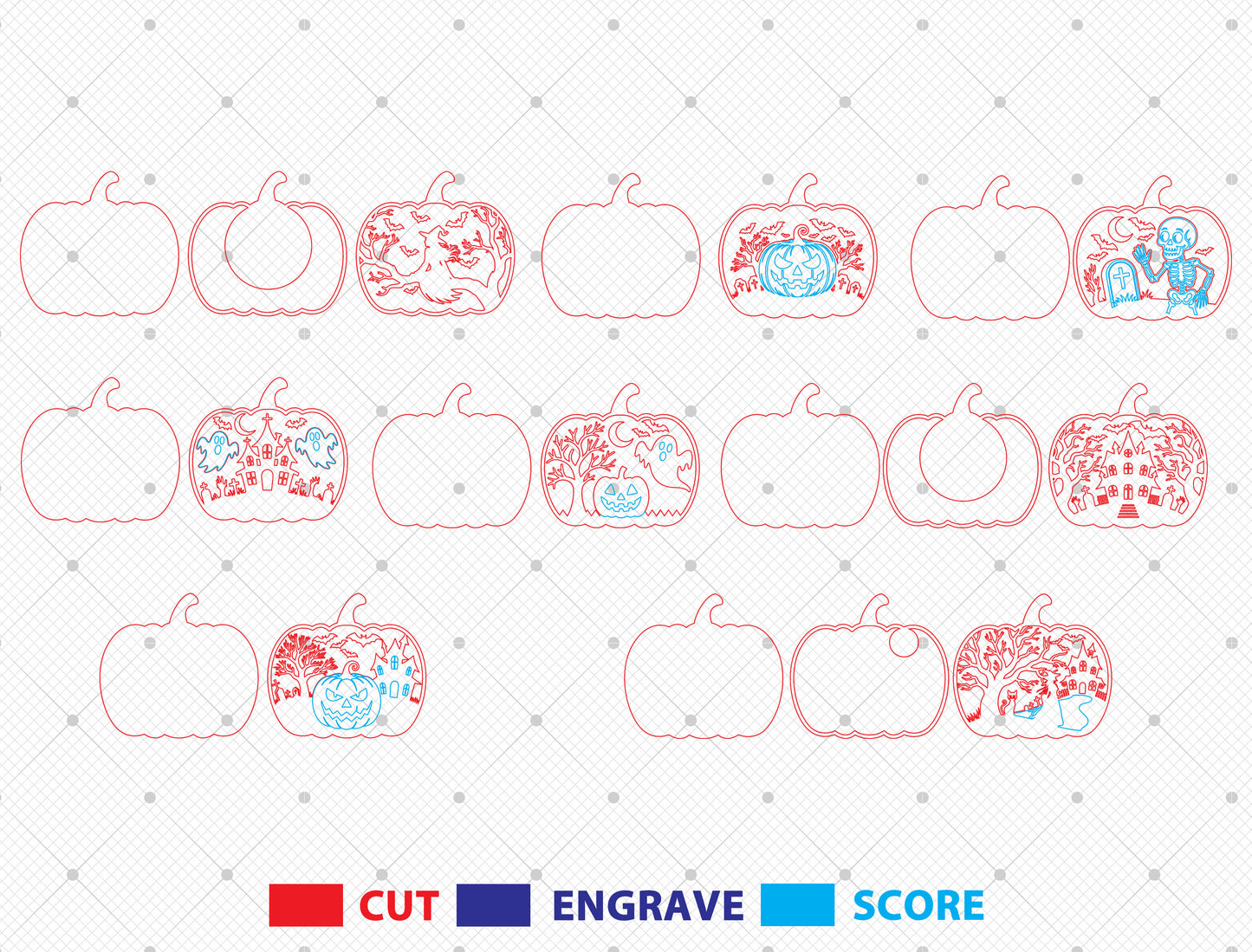 Halloween Pumpkin Scene SVG Bundle Laser Cut File | 8 Spooky Pumpkin Designs | Autumn Wooden Decor | Glowforge, xTool, LightBurn, etc.