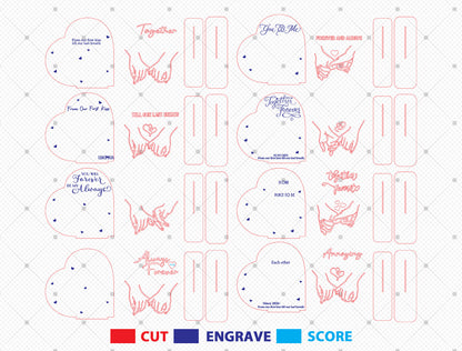 Personalized Holding Hands Heart Laser Cut File Bundle | Romantic Couple Decor | Valentine Wooden Art | Glowforge, xTool, LightBurn, etc.