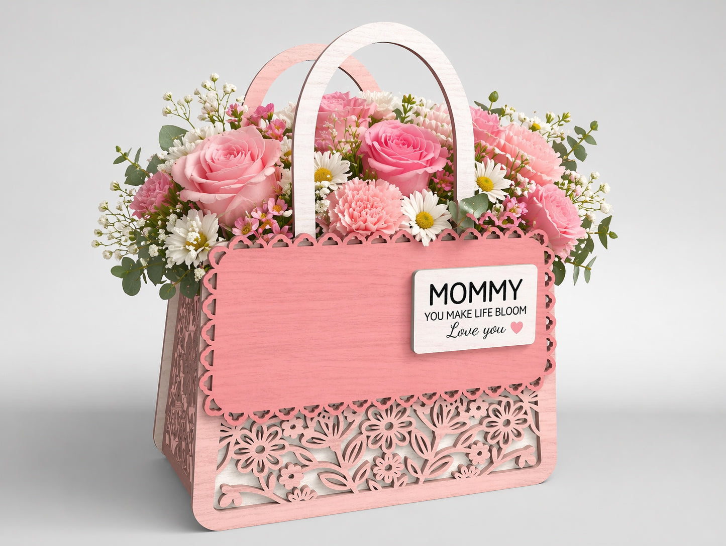 3D Flower Basket SVG Bundle Decorative Wooden Carrier Laser Cut File for xTool and LightBurn