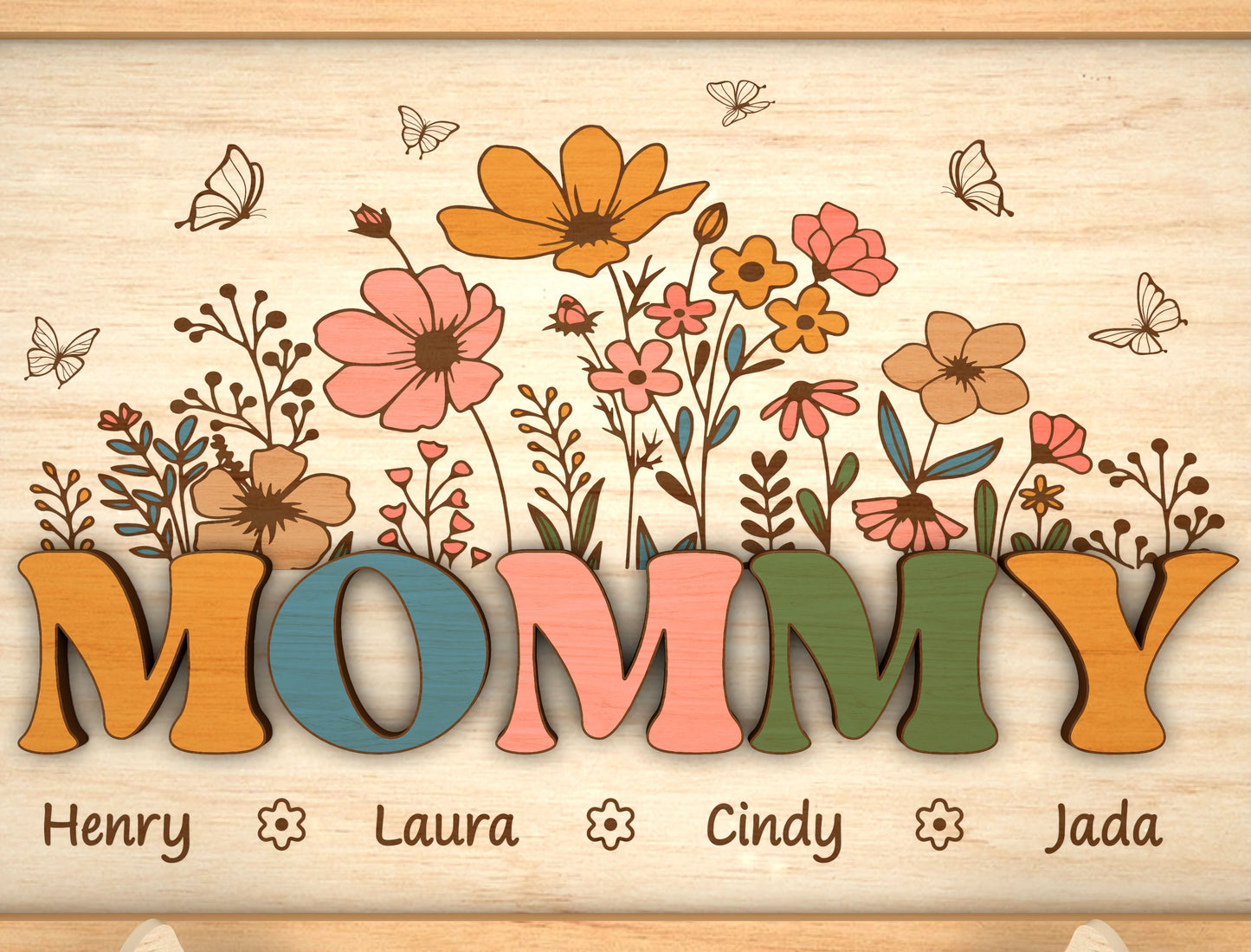 Custom Name Floral Mommy Sign SVG for Glowforge and LightBurn