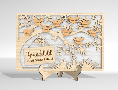 Personalized Bird Family Custom Name Tree Sign SVG for xTool