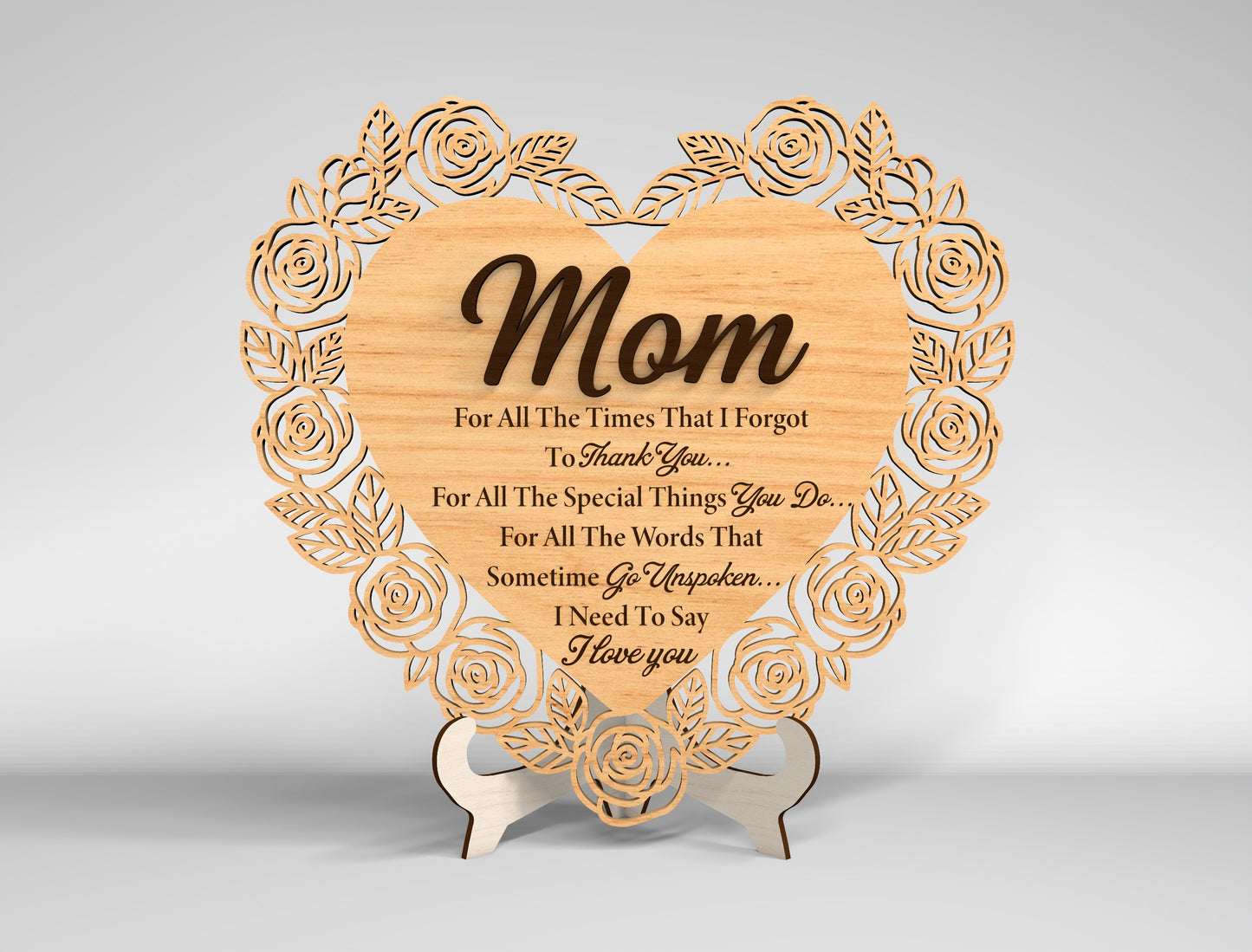 Mom Heart Tabletop Sign SVG Bundle Floral Mother's Day Desk Decor Laser Cut File for Glowforge and LightBurn