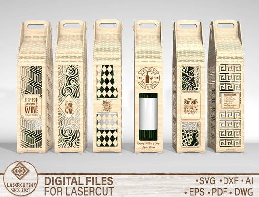 Wine Bottle Gift Box SVG Laser Cut File for Glowforge and LightBurn
