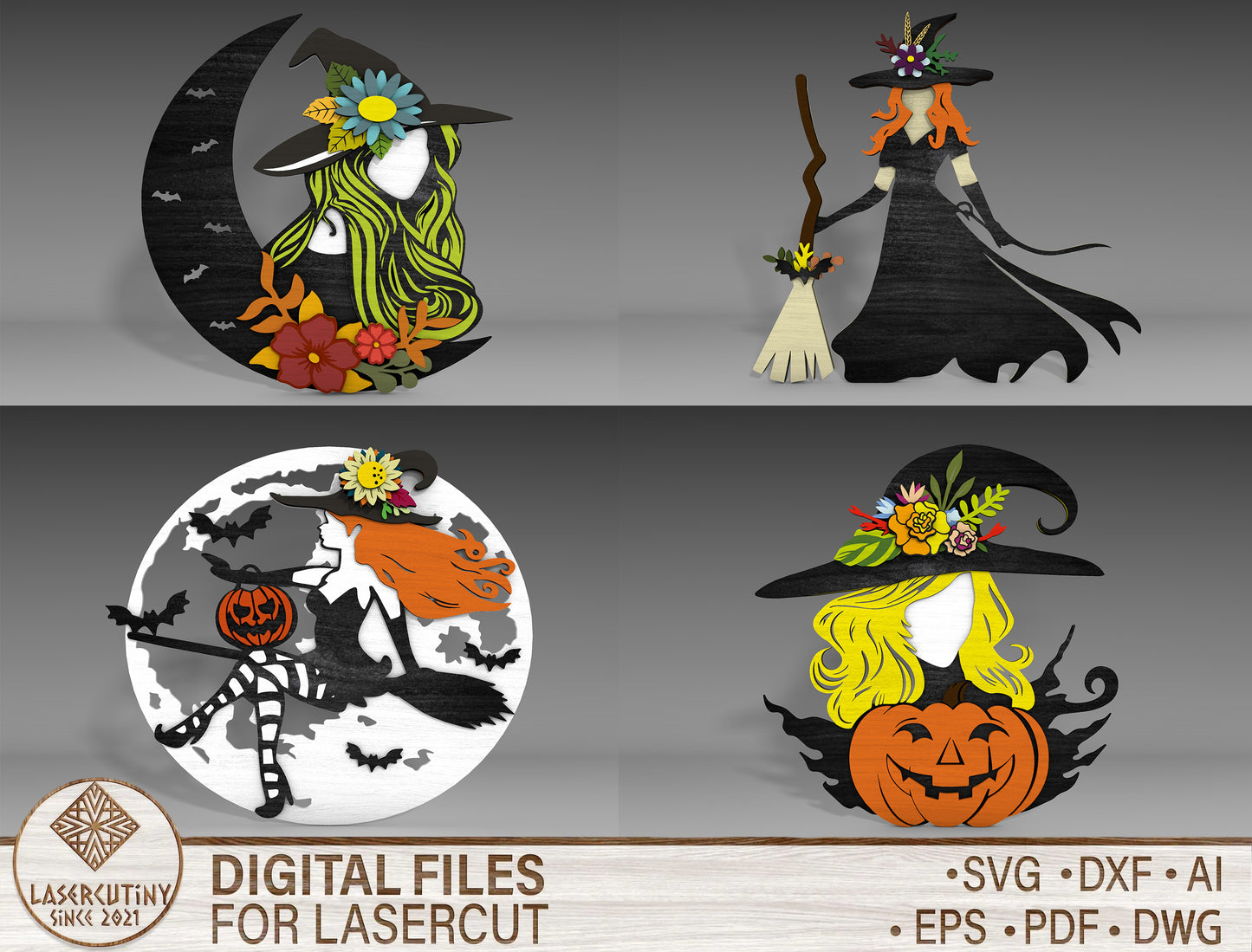 Halloween Witch Shelf Sitter SVG Bundle Standing Decor for Glowforge LightBurn xTool 4 Designs