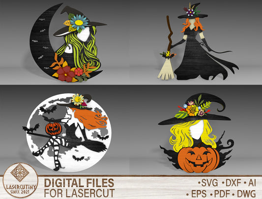 Halloween Witch Shelf Sitter SVG Bundle Standing Decor for Glowforge LightBurn xTool 4 Designs