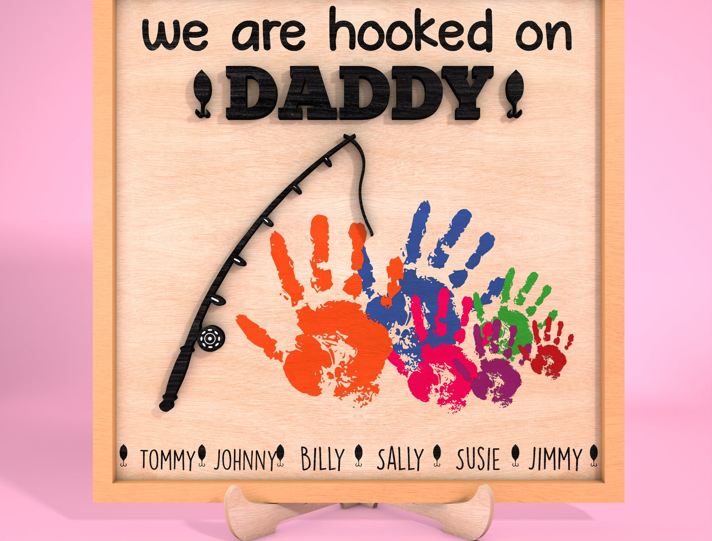 Personalized Fishing Handprint Dad Sign SVG Laser Cut File for Glowforge and LightBurn