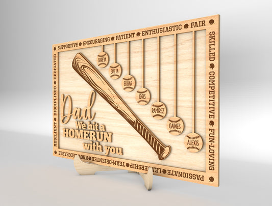"Daddy We Hit A Home Run With You" Baseball Trophy Sign SVG for Glowforge and xTool
