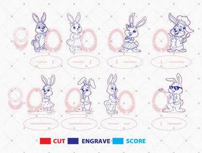 Easter Bunny Egg Spinner SVG Bundle Laser Cut File | 9 Bunny Egg Designs | Spring Tabletop Decor | Glowforge, xTool, LightBurn, etc.