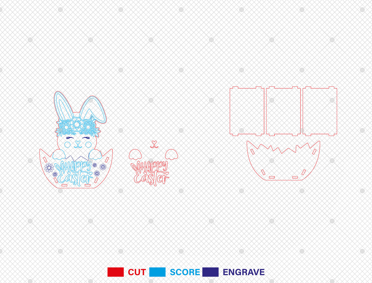 Easter Bunny Basket SVG Bundle Cute Floral 8 Designs for Glowforge and xTool