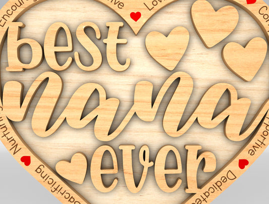 Best Nana Ever Heart Ornament SVG for LightBurn and xTool