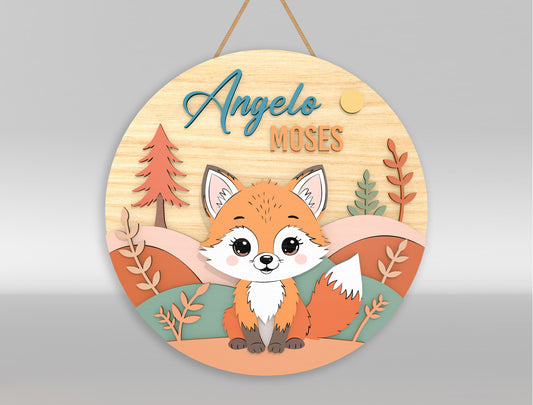 Woodland Fox Nursery Name Sign SVG for Glowforge and LightBurn