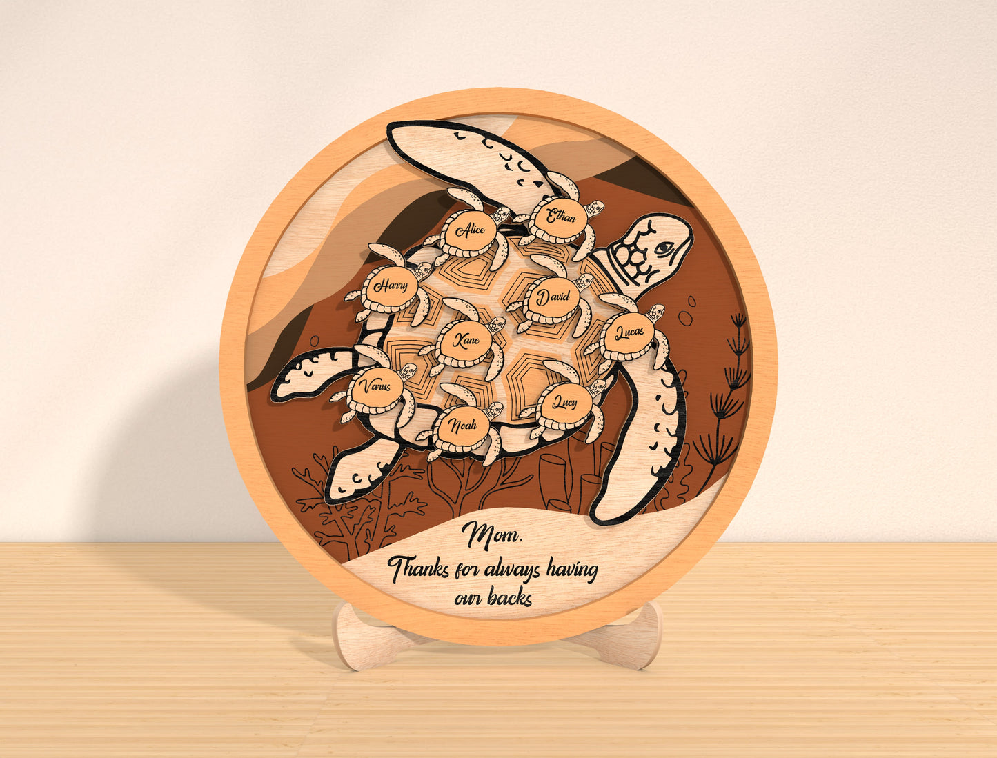 Sea Turtle Family Sign Laser Cut File | Mother’s Day Decor | Ocean Wooden Style | Glowforge, xTool, LightBurn, etc.