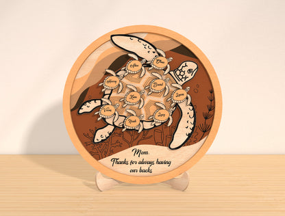Sea Turtle Family Sign Laser Cut File | Mother’s Day Decor | Ocean Wooden Style | Glowforge, xTool, LightBurn, etc.