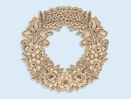 Floral Wreath Door Sign SVG Bundle Spring for LightBurn and xTool