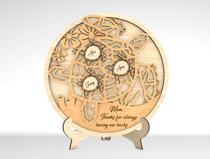 Personalized Turtle Family SVG Custom Name Sign Laser Cut File for xTool and LightBurn