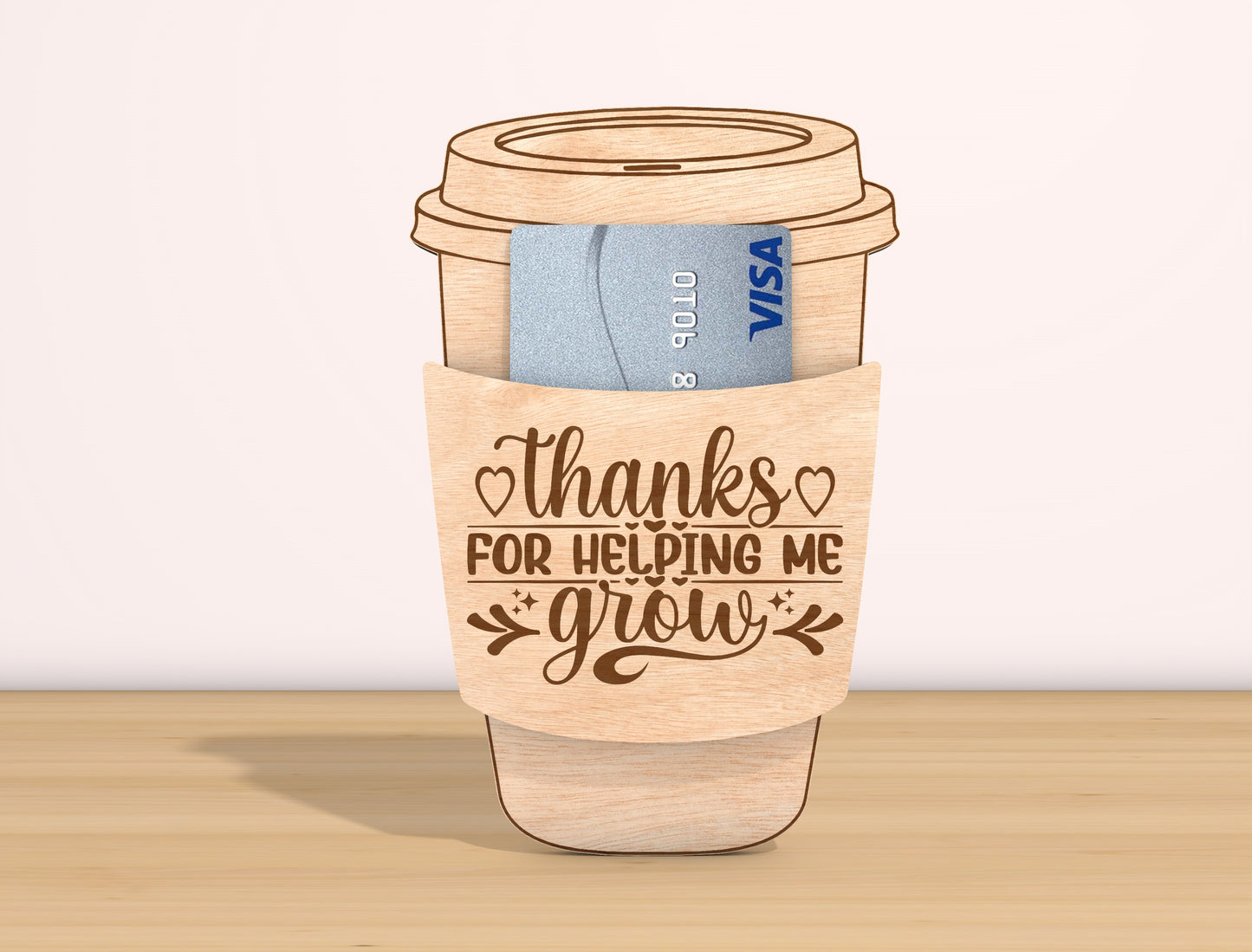 Teacher Coffee Cup Card Holder SVG Bundle Laser Cut File for Glowforge and xTool