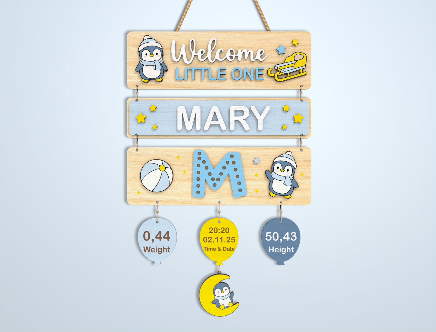 Nursery Birth Stats Sign SVG File for Glowforge and xTool