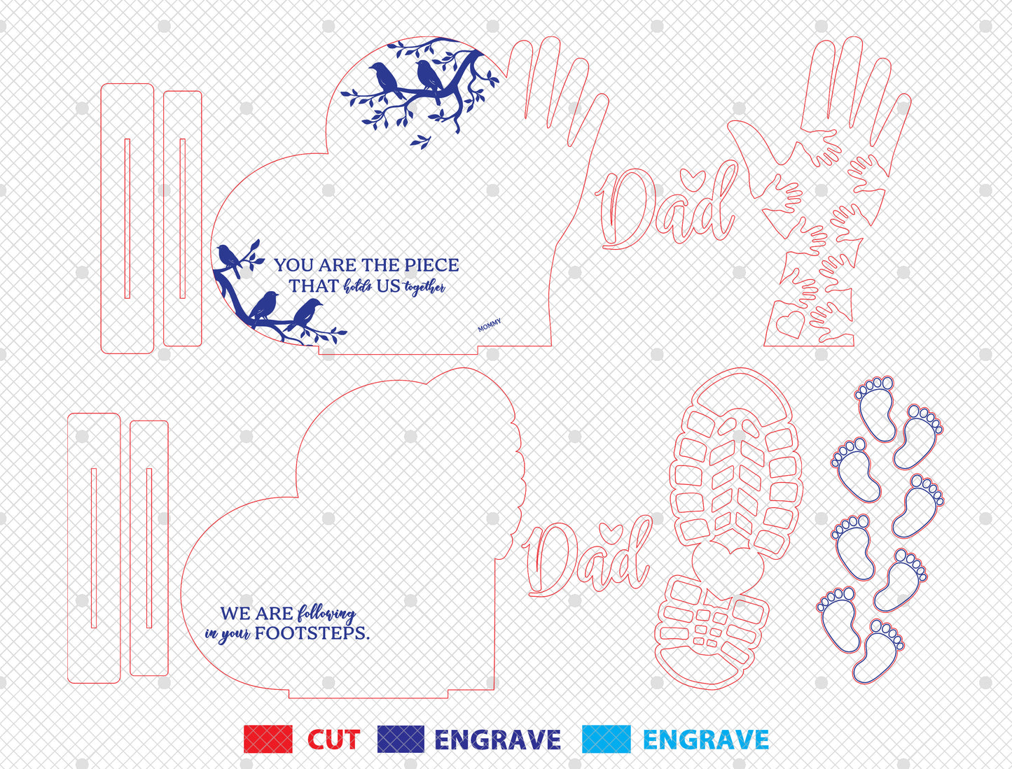 Dad Footprint Handprint Sign SVG Laser Cut File for xTool and LightBurn