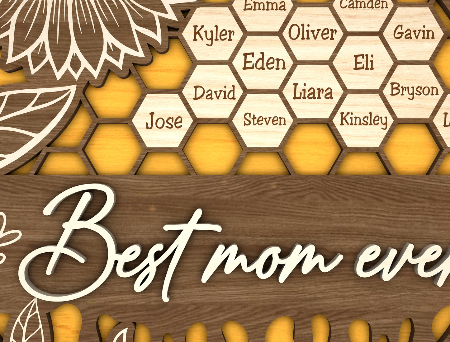 Best Mom Ever Bee Honeycomb Sign SVG for Glowforge and xTool