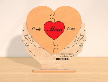 Personalized Mom Puzzle Heart Sign SVG for Glowforge and xTool