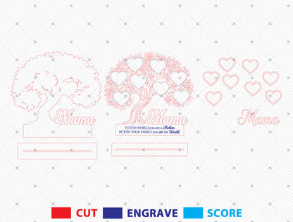 Custom Name Heart Tree Mom Sign SVG Multiple Titles for Glowforge