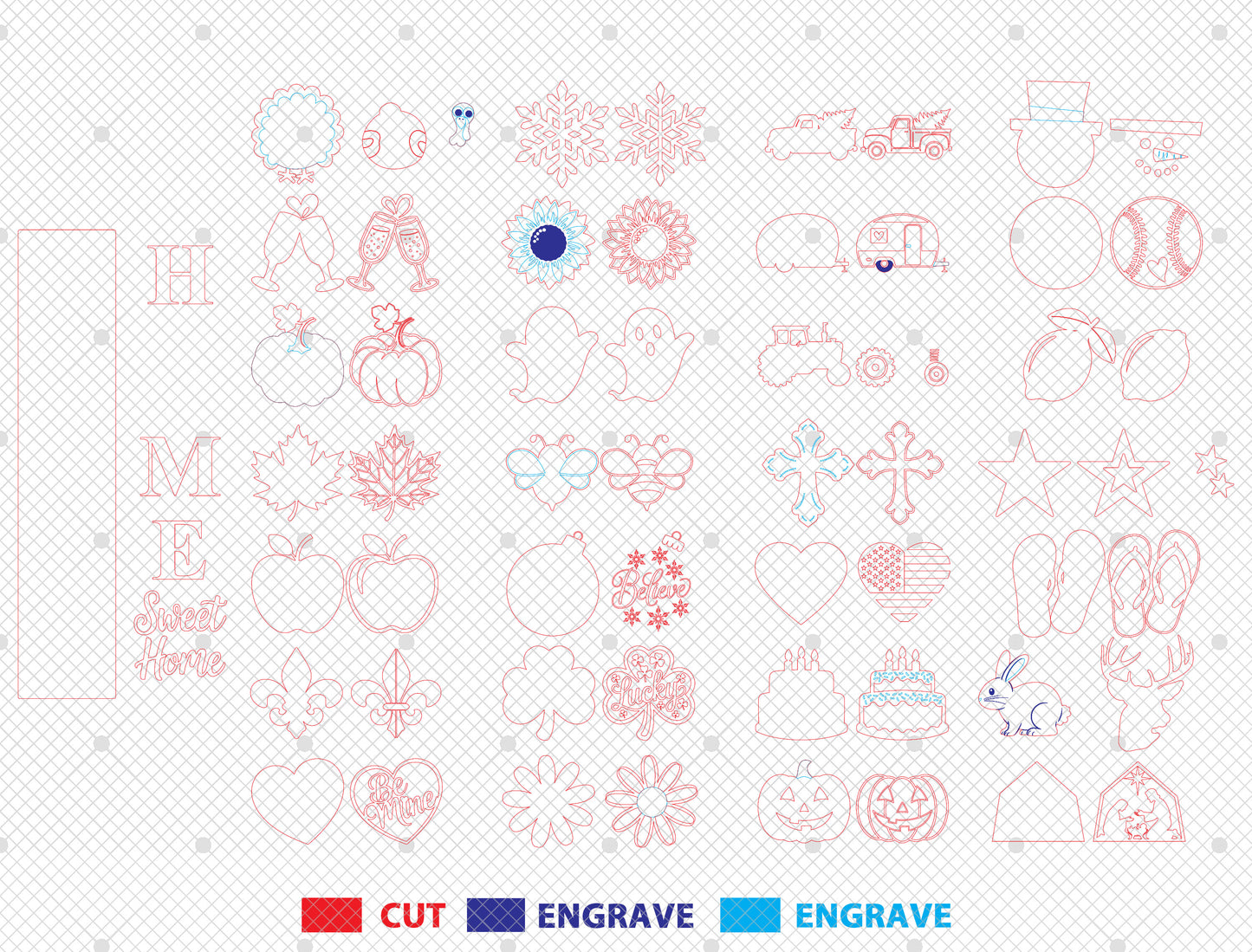 Home Sweet Home Interchangeable Sign SVG Bundle for Glowforge and xTool