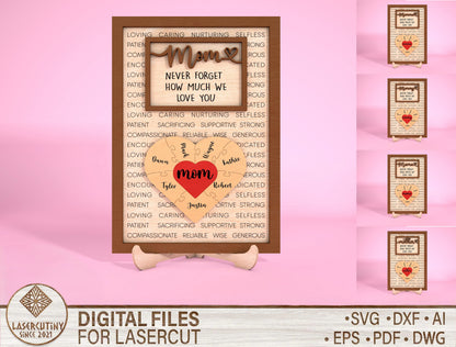 Personalized Mama Heart Sign SVG Custom Kids Name for xTool