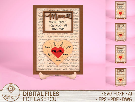 Personalized Mama Heart Sign SVG Custom Kids Name for xTool