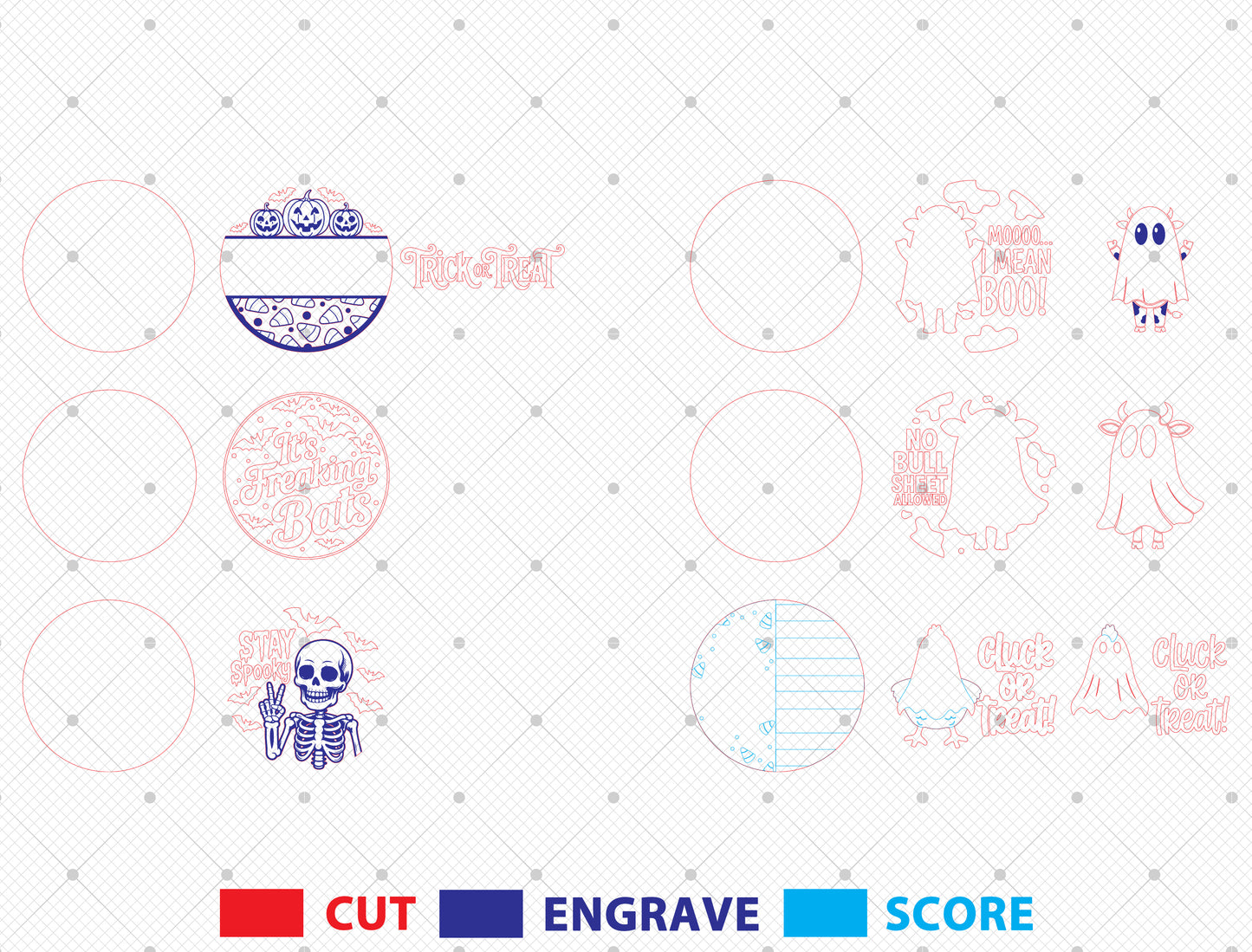 Funny Halloween Round Door Hanger SVG Bundle Laser Cut File | 6 Spooky Quote Designs | Front Door Decor | Glowforge, xTool, LightBurn, etc.