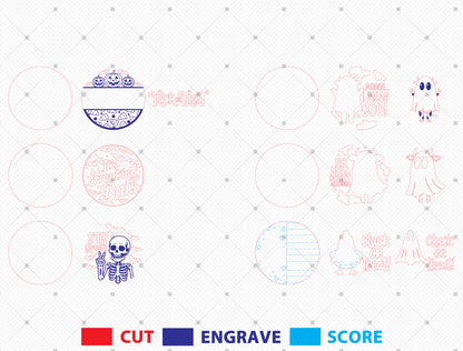 Funny Halloween Round Door Hanger SVG Bundle Laser Cut File | 6 Spooky Quote Designs | Front Door Decor | Glowforge, xTool, LightBurn, etc.