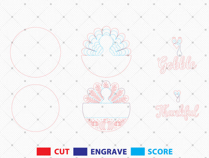 Thankful Gobble Turkey Door Hanger SVG Bundle for Glowforge xTool LightBurn | 2 Designs