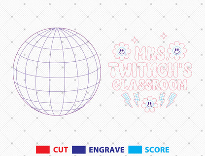 Personalized Disco Ball Classroom Door Sign SVG Laser Cut File for Glowforge and xTool