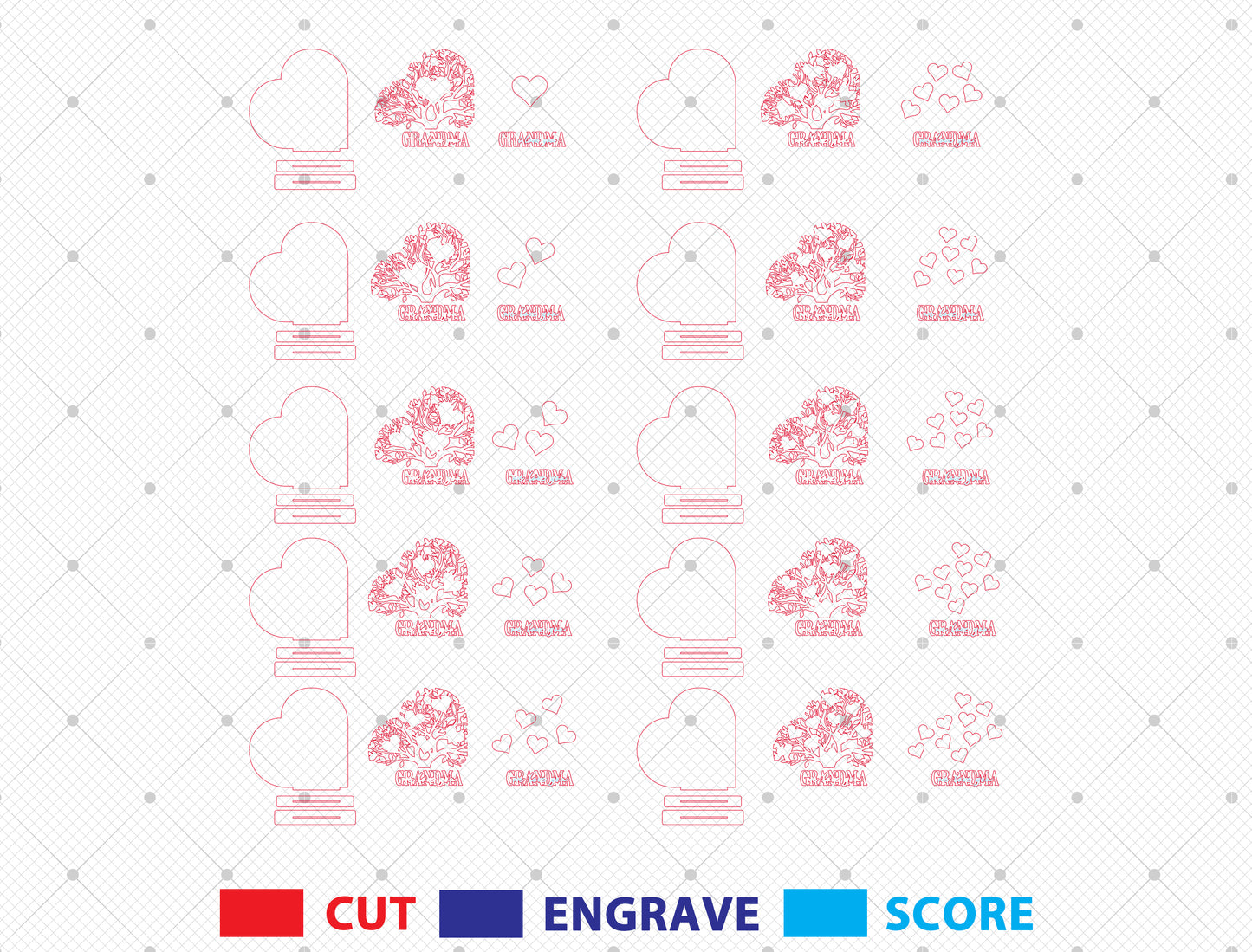 Personalized Grandma Family Tree SVG Custom Name Heart Sign for xTool and Glowforge