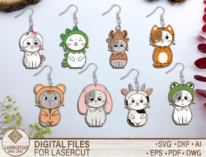 Cute Animal Costume Earrings SVG Bundle Laser Cut File