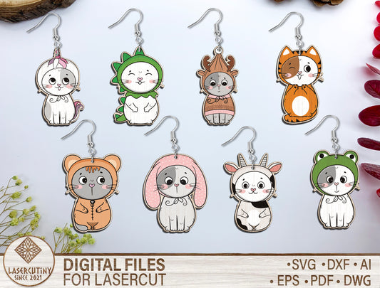 Cute Animal Costume Earrings SVG Bundle Laser Cut File