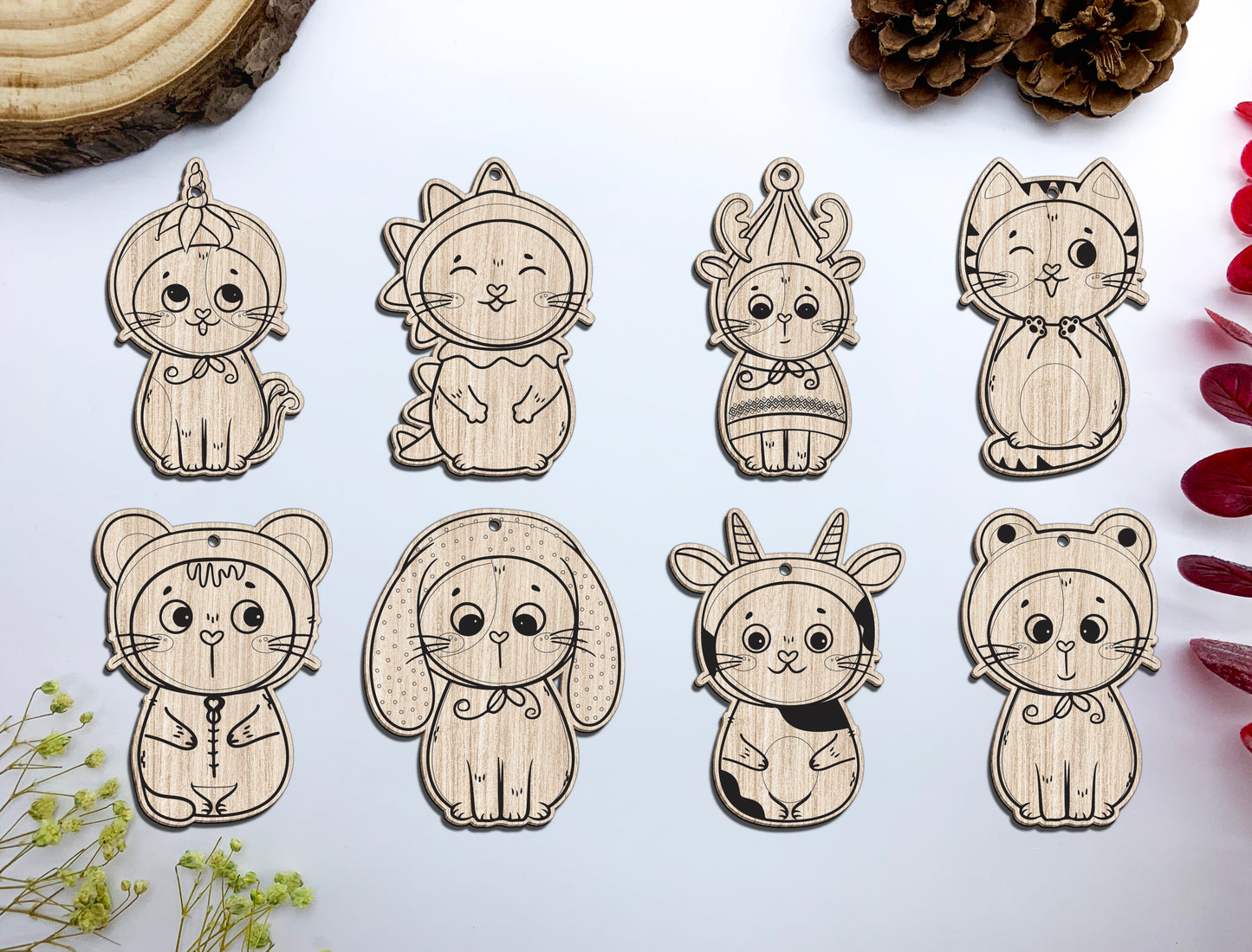 Cute Animal Costume Earrings SVG Bundle Laser Cut File