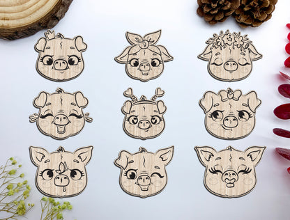 Cute Pig Face Earrings SVG Bundle Laser Cut File
