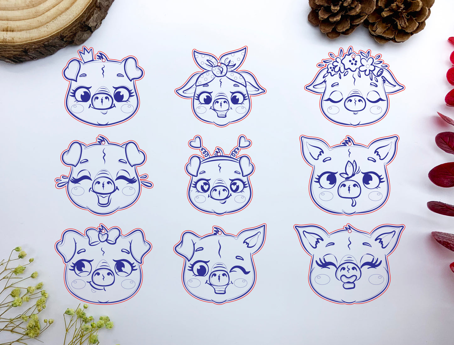Cute Pig Face Earrings SVG Bundle Laser Cut File
