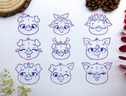 Cute Pig Face Earrings SVG Bundle Laser Cut File