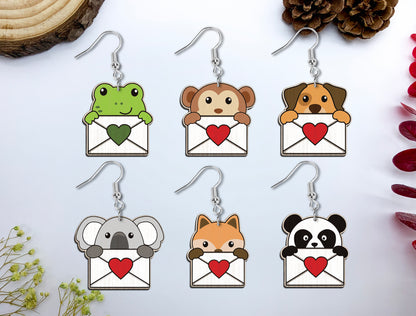 Cute Animal Love Envelope Earrings SVG Laser Cut File