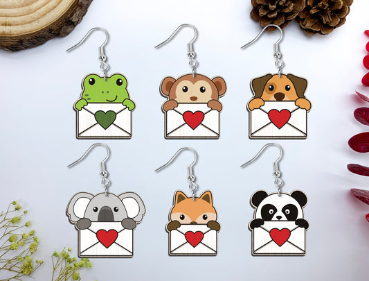 Cute Animal Love Envelope Earrings SVG Laser Cut File
