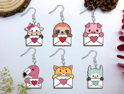 Cute Animal Love Envelope Earrings SVG Laser Cut File