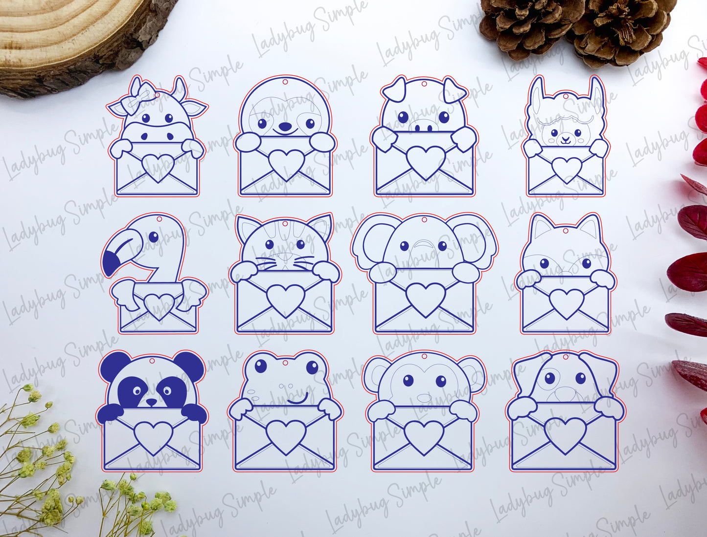 Cute Animal Love Envelope Earrings SVG Laser Cut File