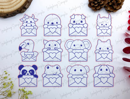 Cute Animal Love Envelope Earrings SVG Laser Cut File